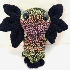 Handmade Crocheted Dark Rainbow Axolotl Big Eyes Multicolor Stuffed Animal